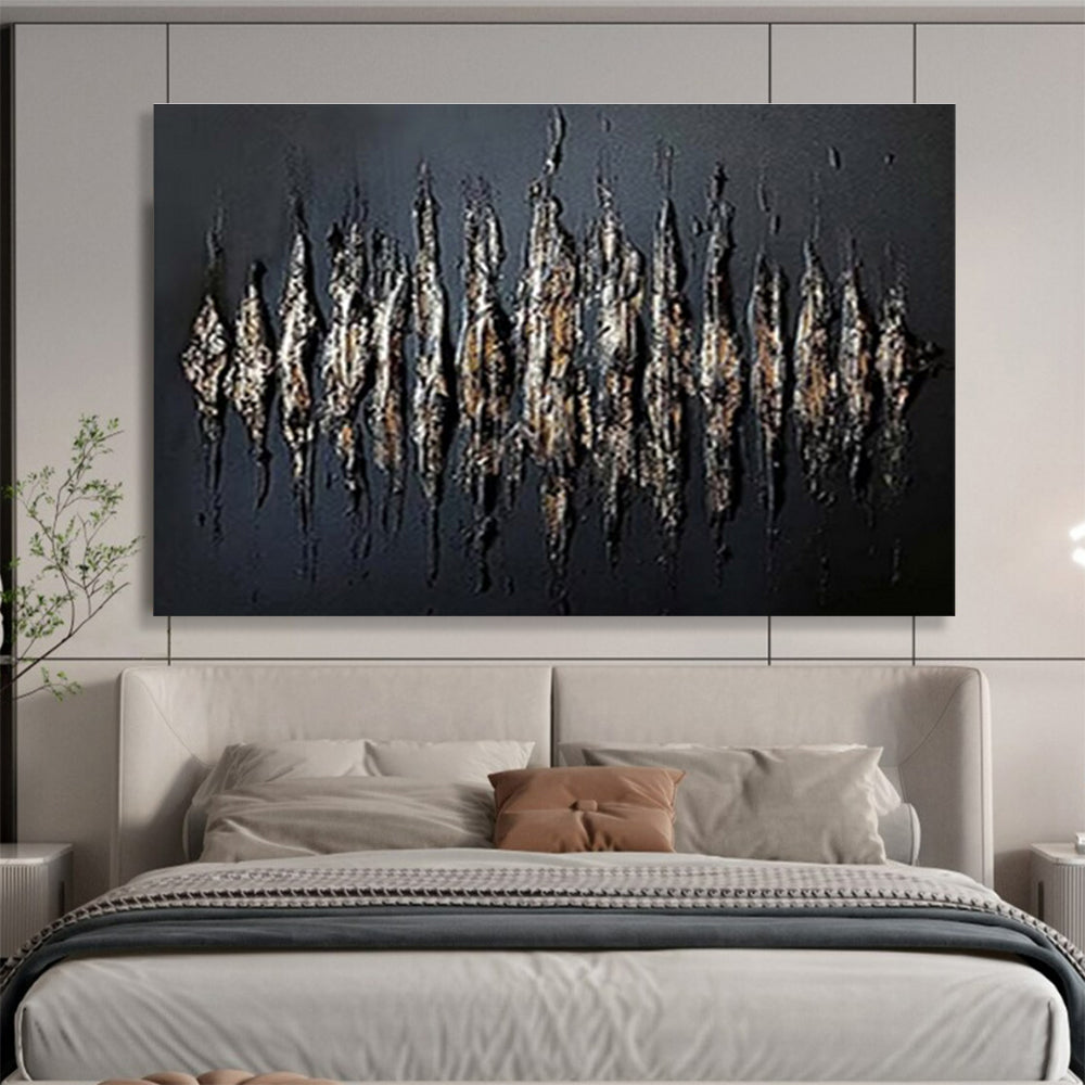 Textured Black and Gold Abstract “Gilded Textured Drama” Painting On Canvas DKH097