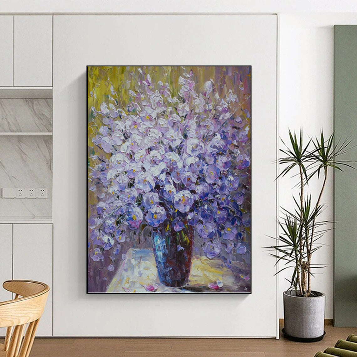 Lilac and Purple Floral Bouquet - Impressionistic Flower Painting On Canvas DKH1346