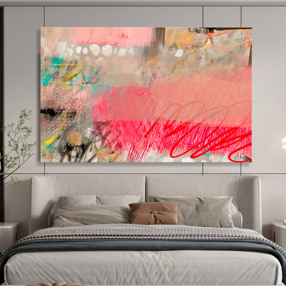 Blush & Brushstrokes Pink Colorful Abstract Strokes Painting On Canvas DKH206