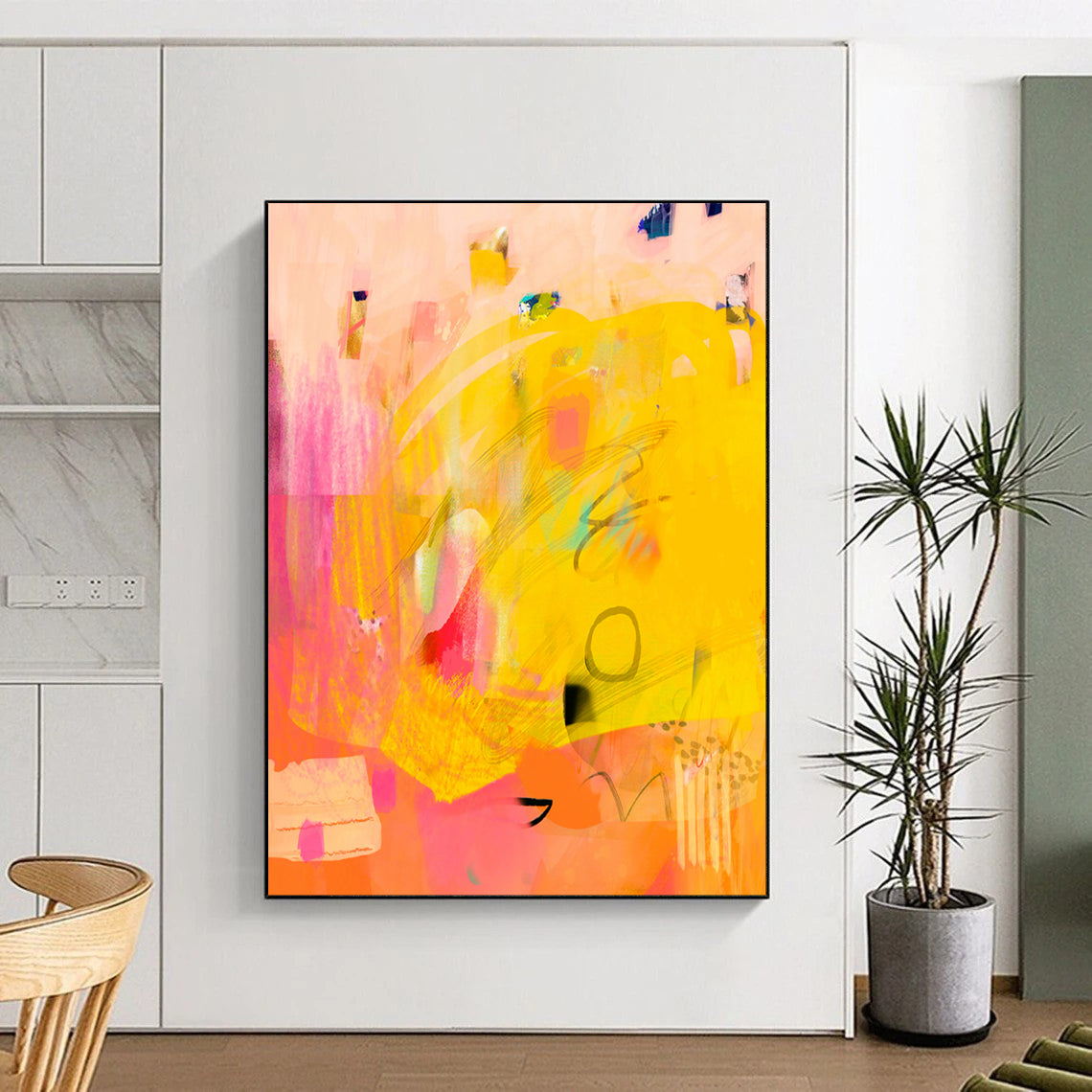 “Yellow - Pink Abstract Fusion” - Soft Abstract Art CT2005