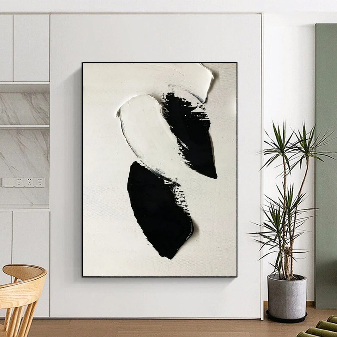 Bold Black - White Strokes, "Dramatic Contrast" - Abstract Acrylic Painting CT0710