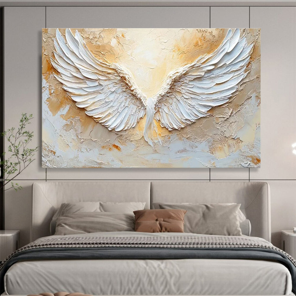 “Textured White Wings” Impasto Symbolic Painting On Canvas DKH455