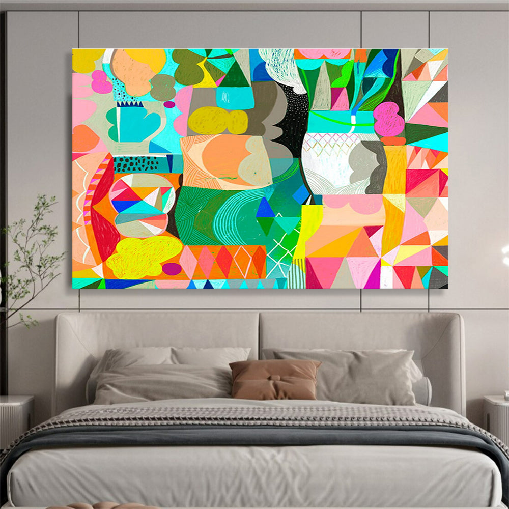 Colorful Geometric Collage - Bold Shapes and Harmonious Hues Painting On Canvas DKH065