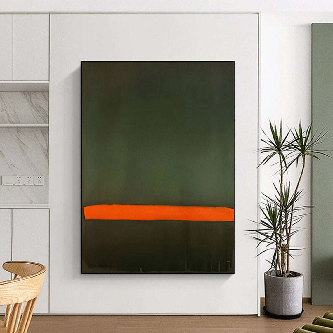 “Dark Green & Vibrant Orange Blocks” - Minimalist Color - Field Painting On Canvas DKH1616