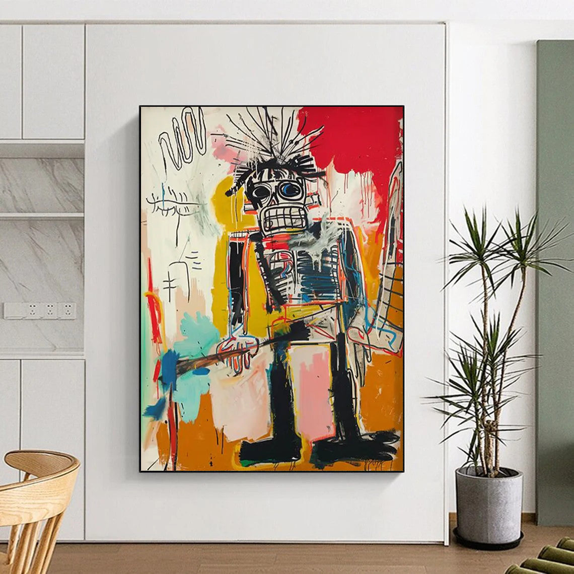 “Spiky - Haired Tribal Figure” - Basquiat - Inspired Street Art Painting On Canvas DTP109