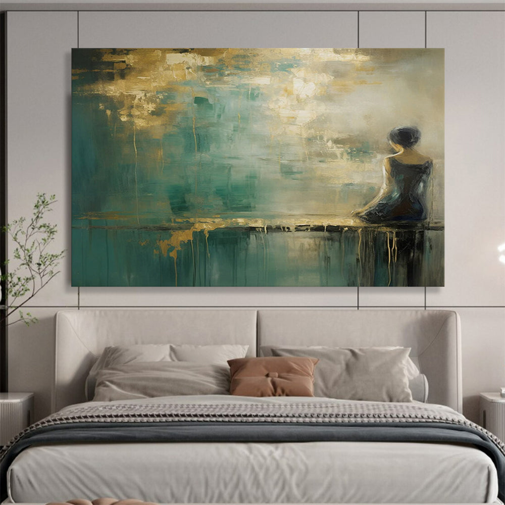“Gilded Contemplation” Ethereal Figure Painting On Canvas DLZ087