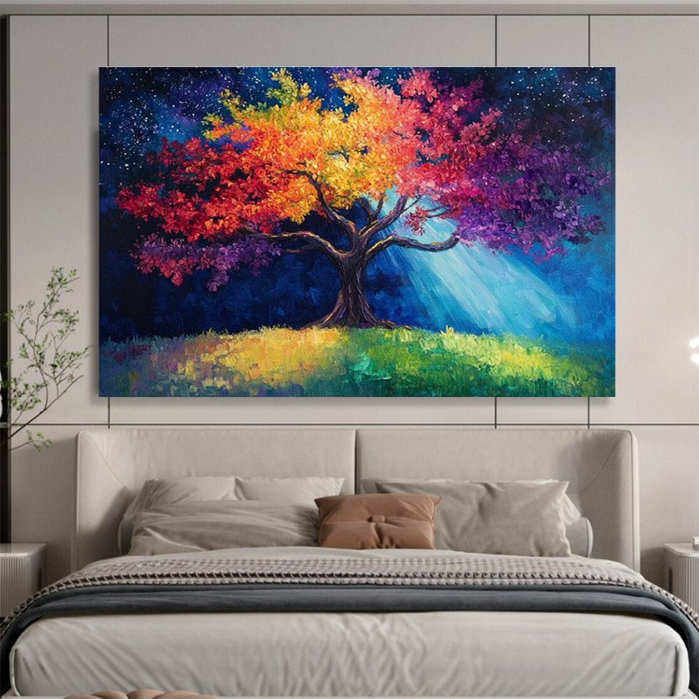 “Colorful Tree Under Starry Sky” - Fantasy Landscape Painting On Canvas DKH813