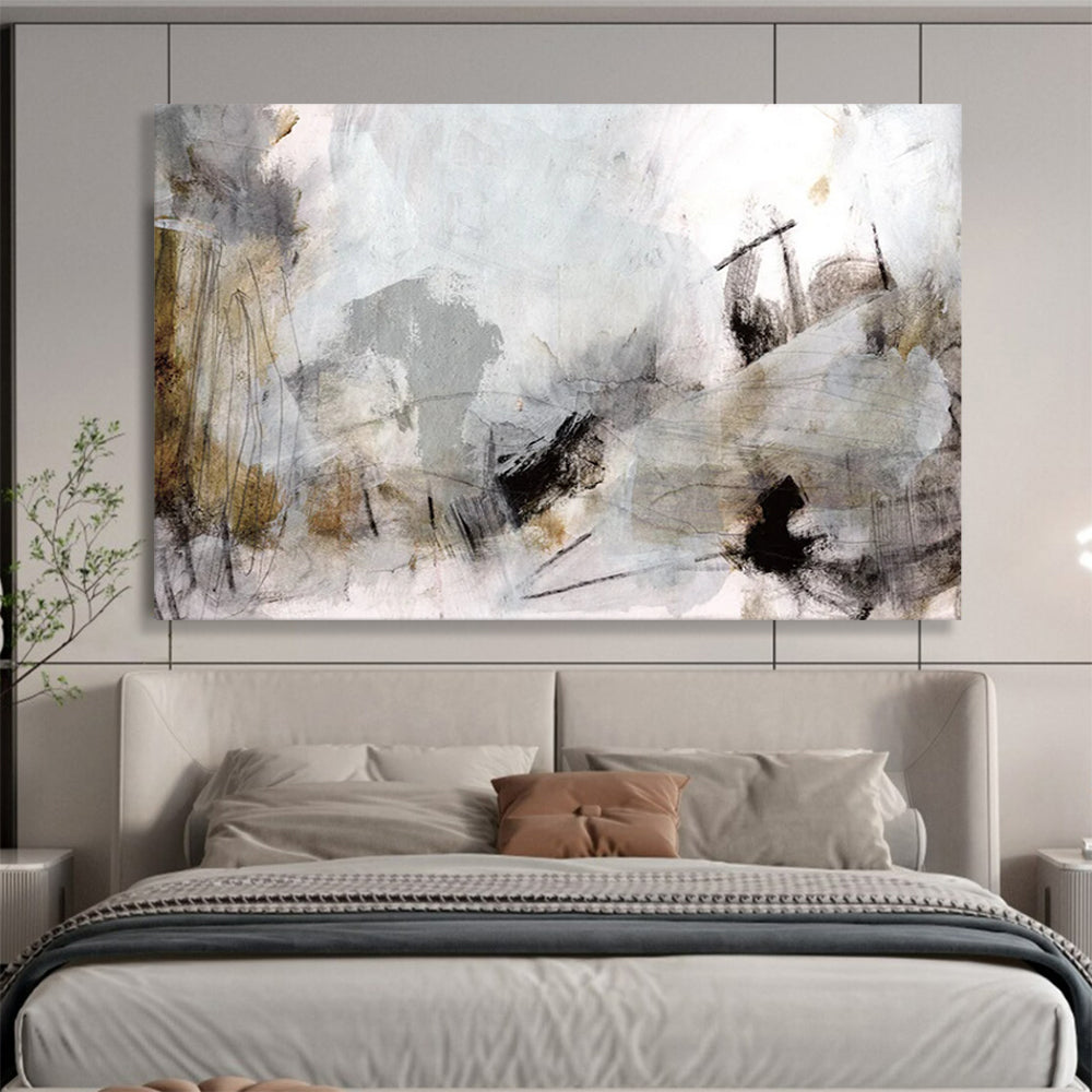 “Ethereal Gray and Brown Abstract” Mixed - media Abstract Painting On Canvas DLZ135