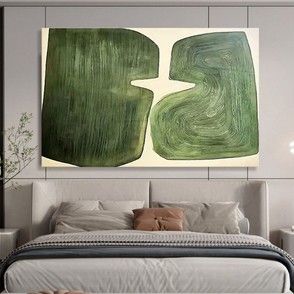 “Green Symbiotic Forms” Abstract Minimalist Painting On Canvas DKH529