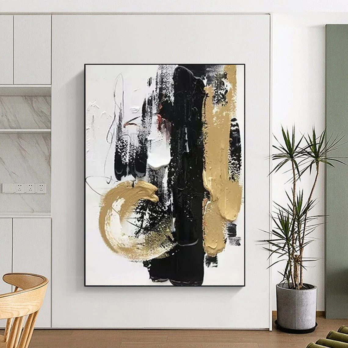 “Black - Gold Abstract Drama” - Textured Abstract Painting On Canvas DTP146