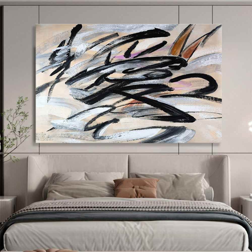 Dynamic Black and Gray Brushstroke Painting On Canvas DKH289