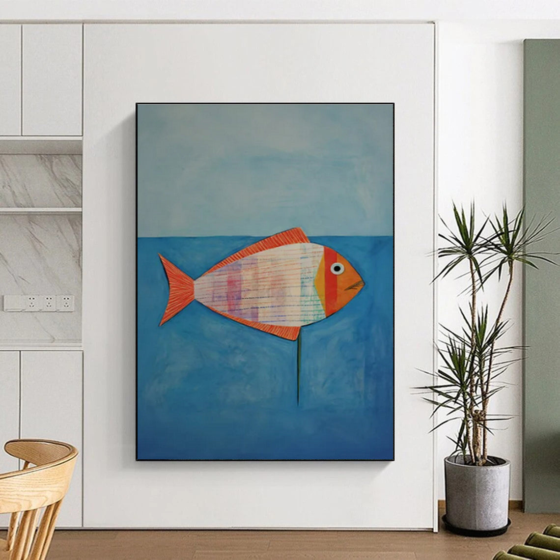 “Colorful Collage Fish: Whimsical Mixed - Media Art” ,Whimsical Mixed - Media Fish Art CT0876