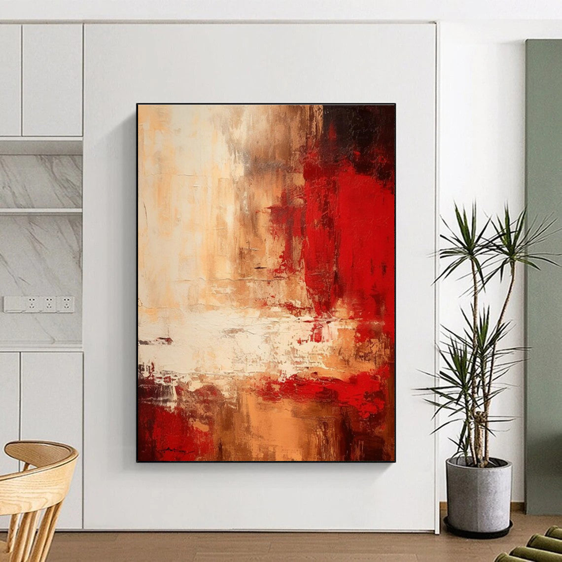 Red, Brown & White Abstract Textures, “Vibrant Calm” - Impasto Abstract Painting CT0774