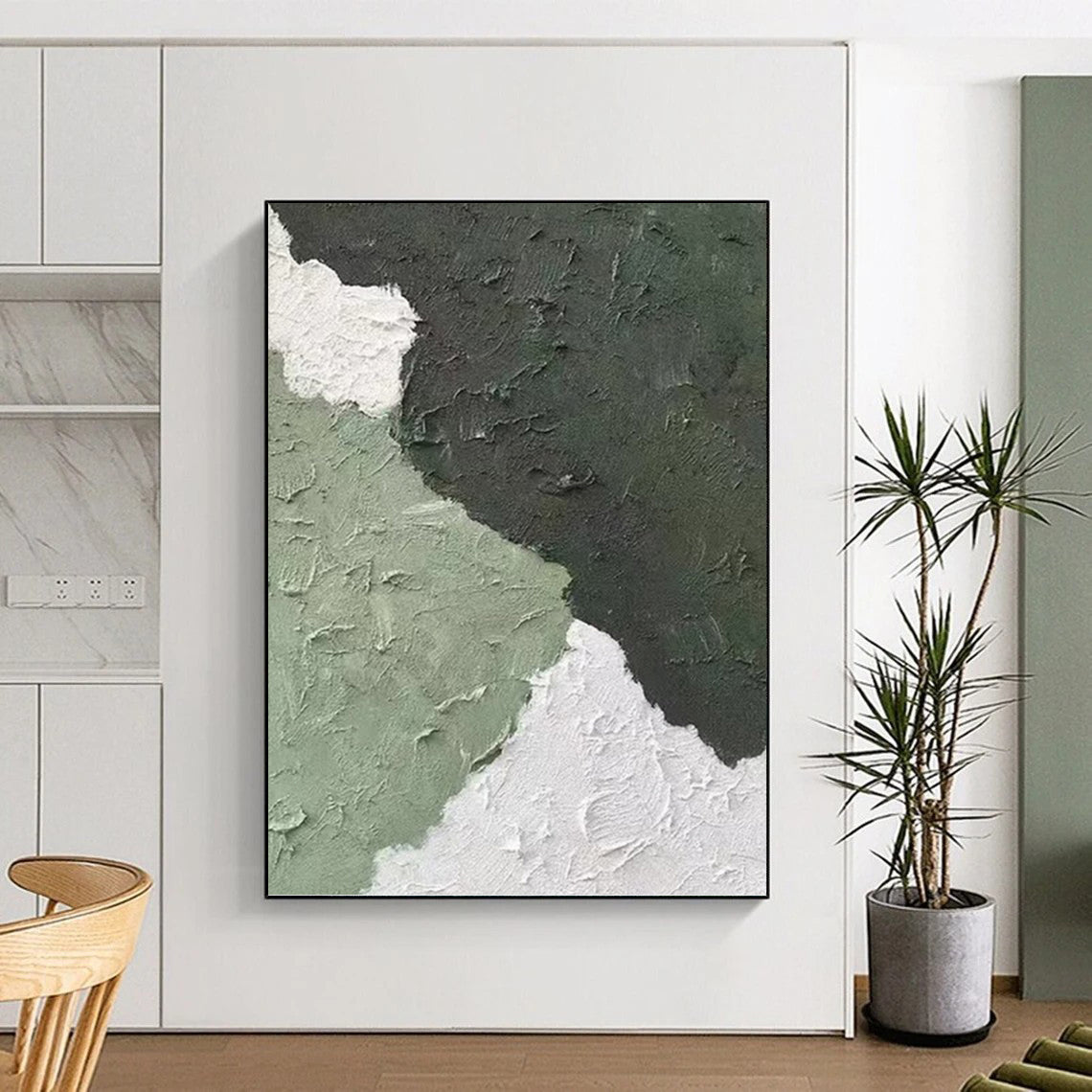 Green and White Textured Abstract - Abstract Painting On Canvas DKH1326