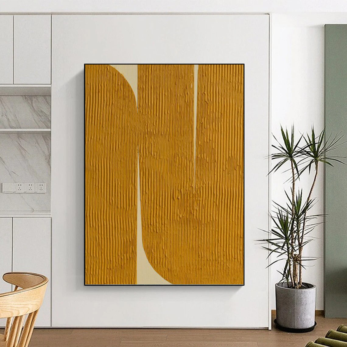Golden Curves - Minimalist Abstract Painting On Canvas DKH1244