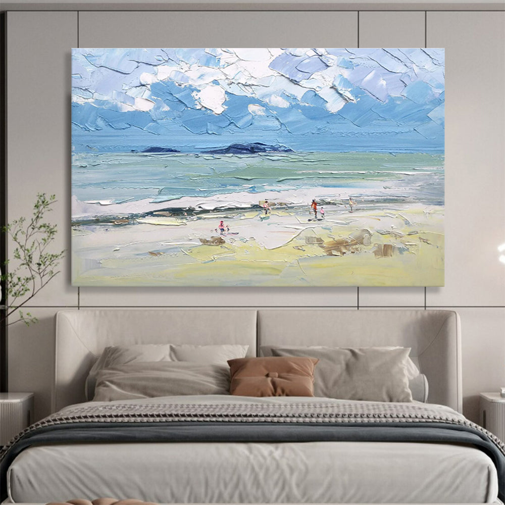 Textured Beach Scene - Impasto Seascape Painting On Canvas DKH628