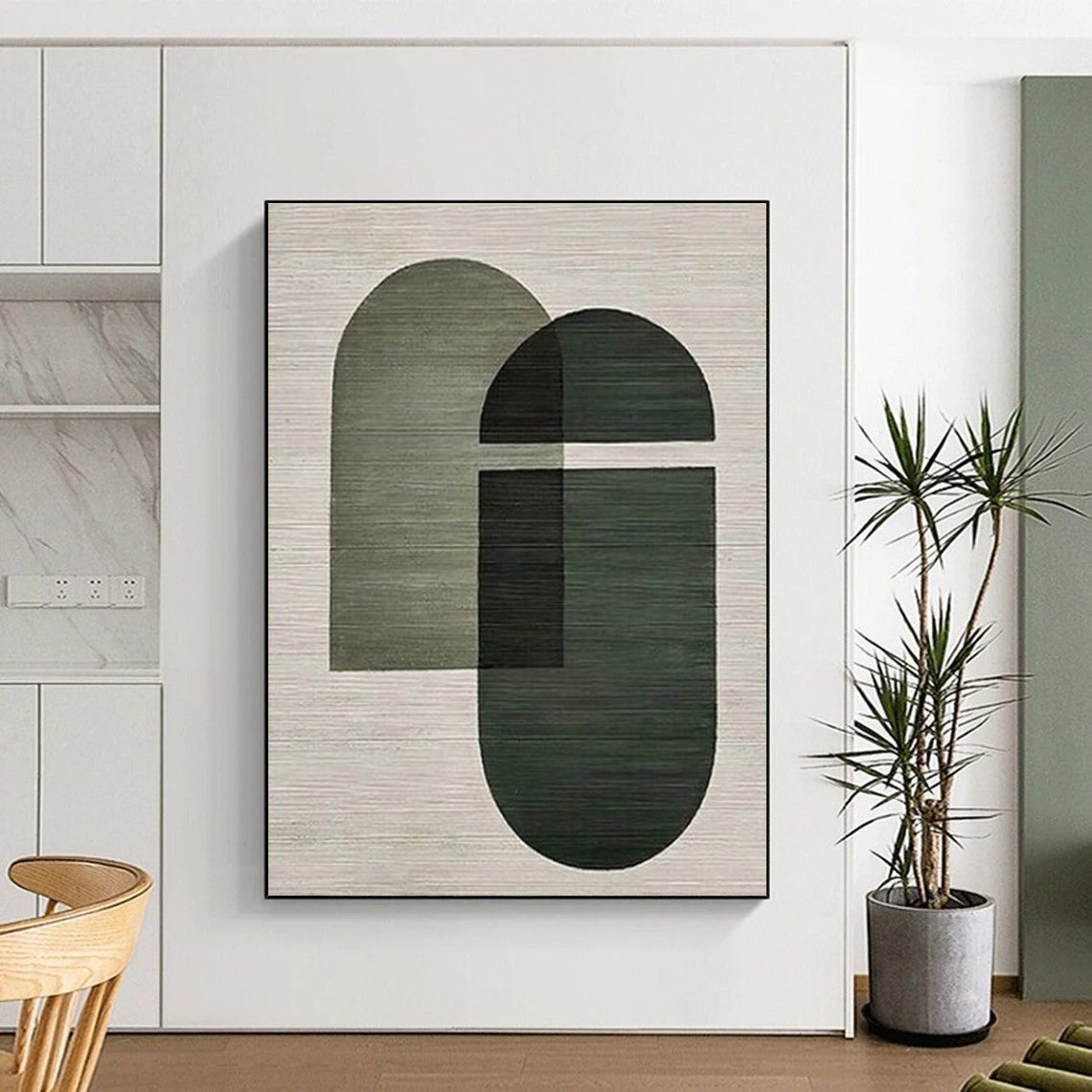 “Green Geometric Overlap”,Minimalist Abstract Style CT0674