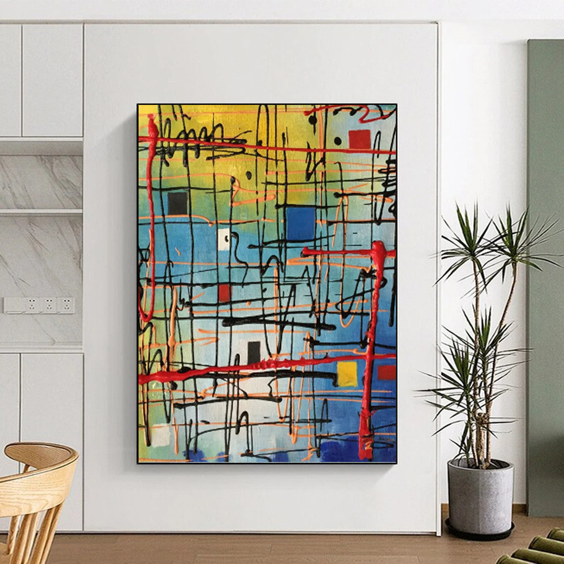 “Colorful Grid Energy” - Multicolor Geometric Abstract Painting On Canvas DKH1582