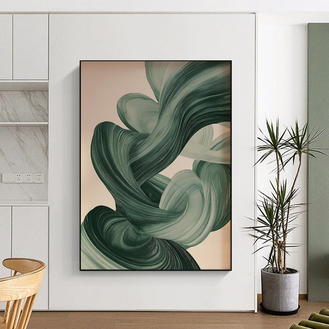 “Swirling Greens Abstract Ribbons” - Modern Abstract Acrylic Art CT1928