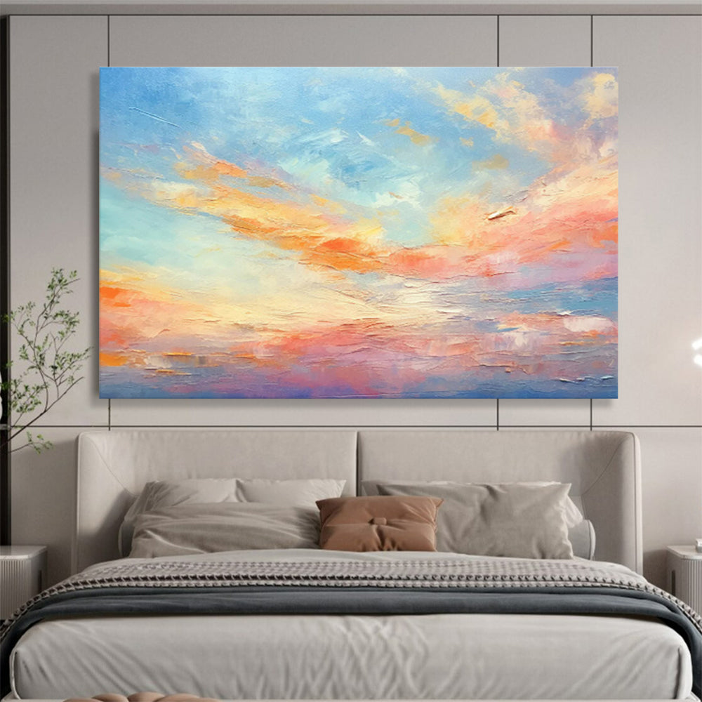 Soft Blue Sky and Colorful Clouds “Blush Sky Dreams” Painting On Canvas DKH116