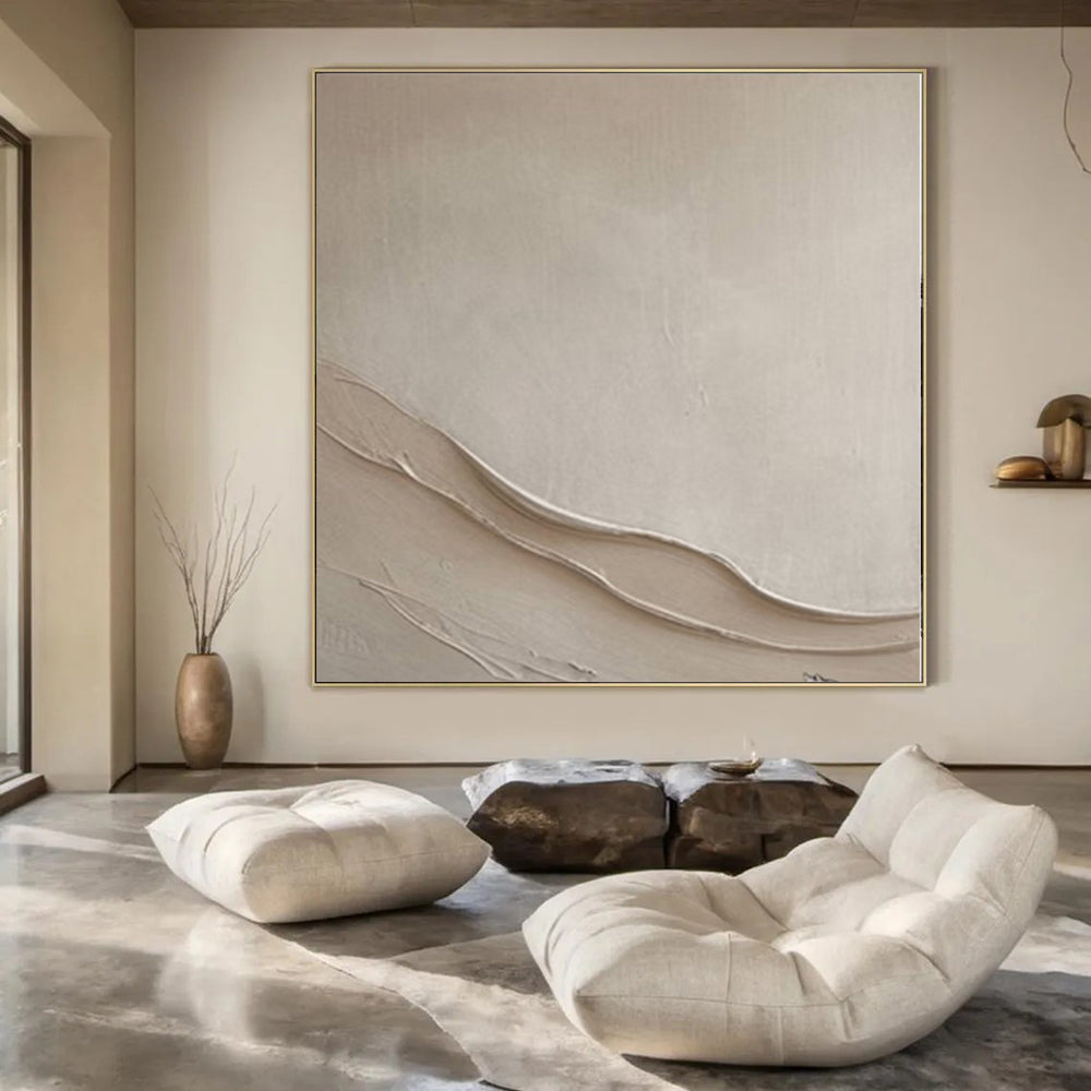 “Subtle Beige Textured Waves” – Minimalist Textured Painting CT1093