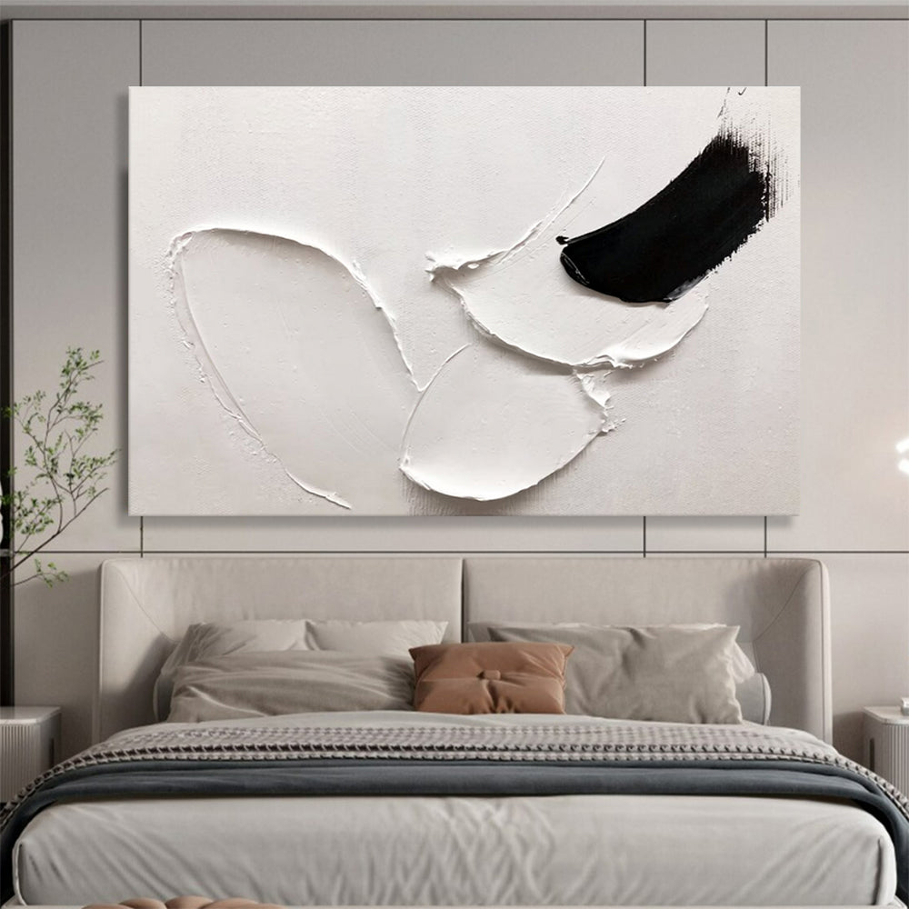 Simple Black & White Forms - White & Black Abstract Painting On Canvas DKH909