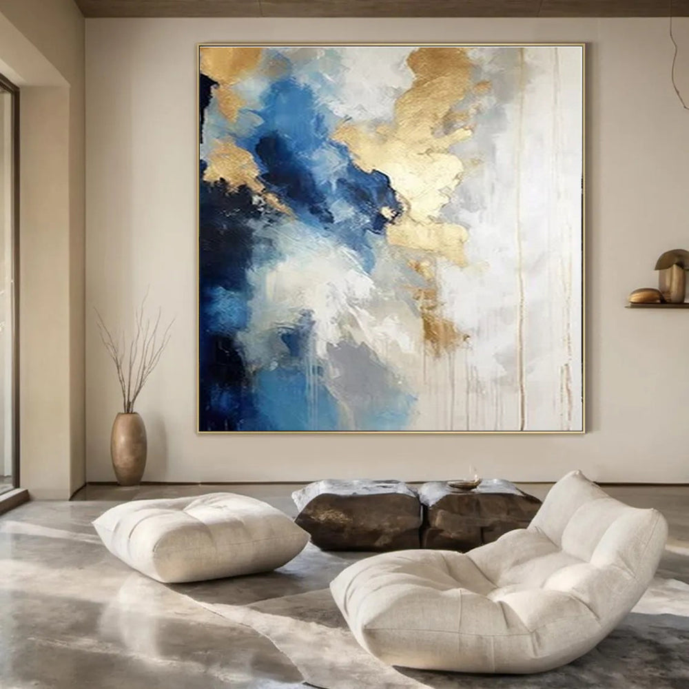 Blue - Gold Clouds - Abstract Fluid Oil Painting CT1239