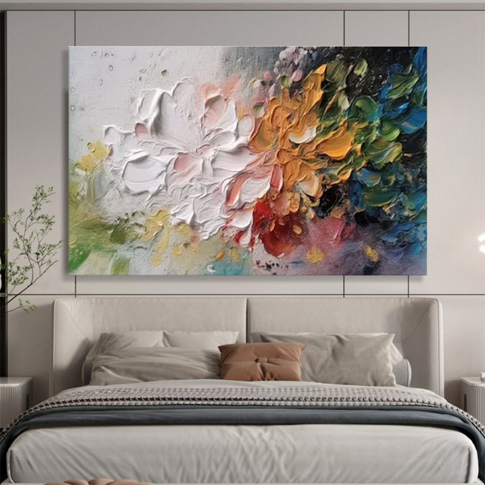 “Textured Blooms” - Multicolor, Thick - Stroked Floral Abstract Painting On Canvas DKH700