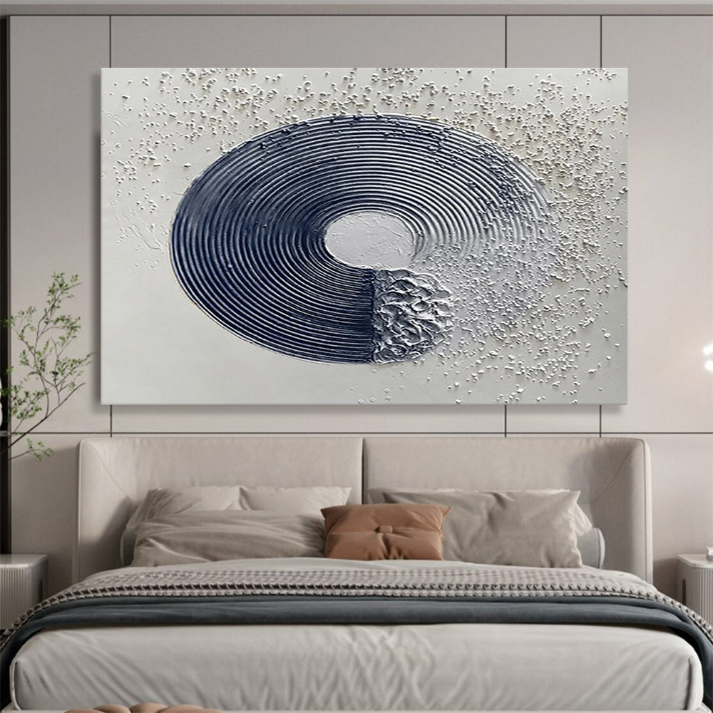 Textured Circle and Dots Black White 3D - like Painting On Canvas DKH211