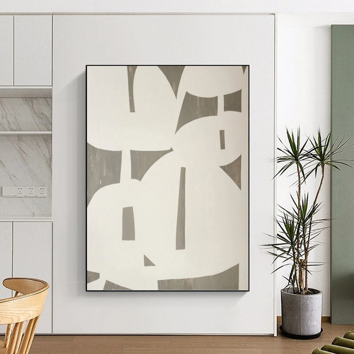 “Gray and White Geometric Abstraction” - Minimalist Abstract Painting On Canvas DKH1075