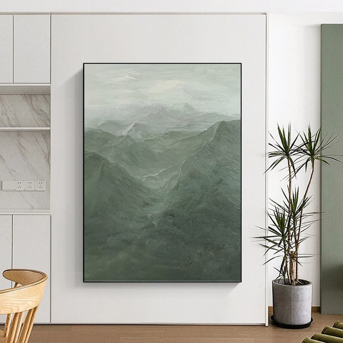Misty Green Mountain Landscape - Landscape Painting On Canvas DKH1497