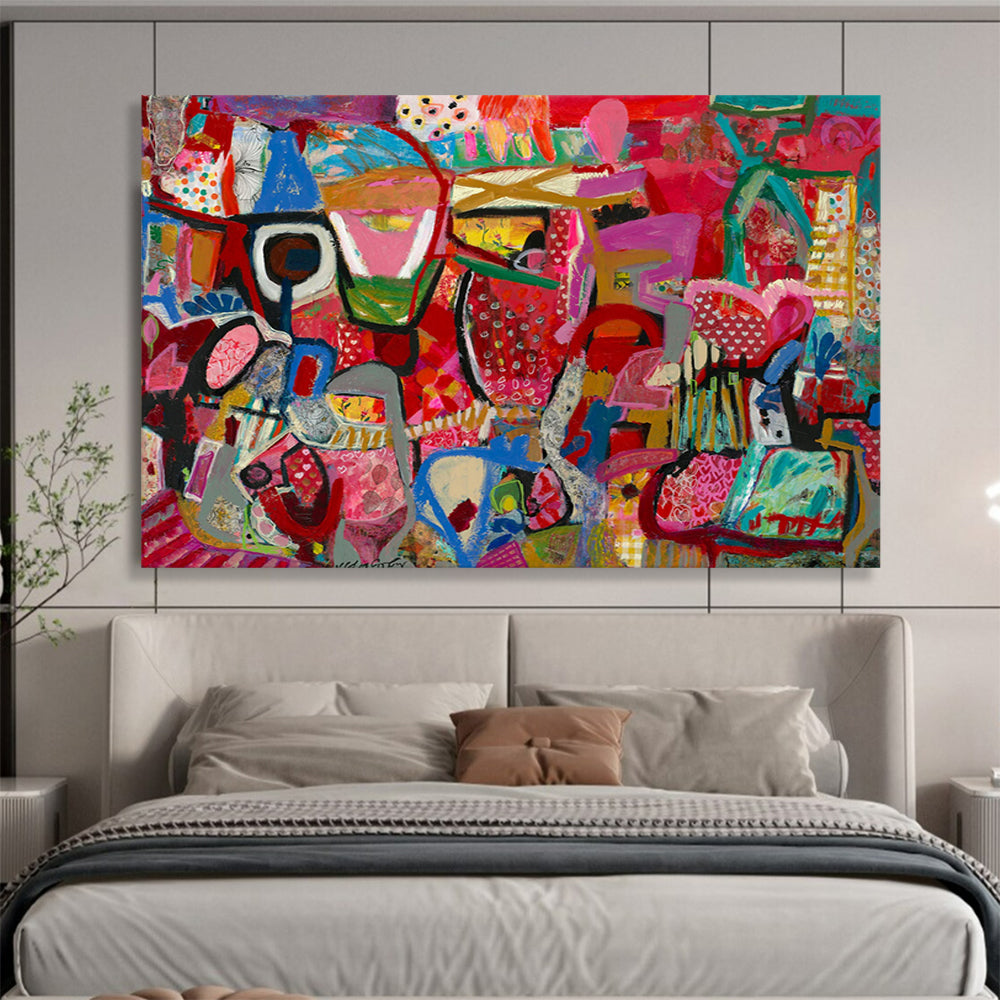 Pink - Dominant Abstract Shapes - Abstract Expressionist Painting On Canvas DLZ239