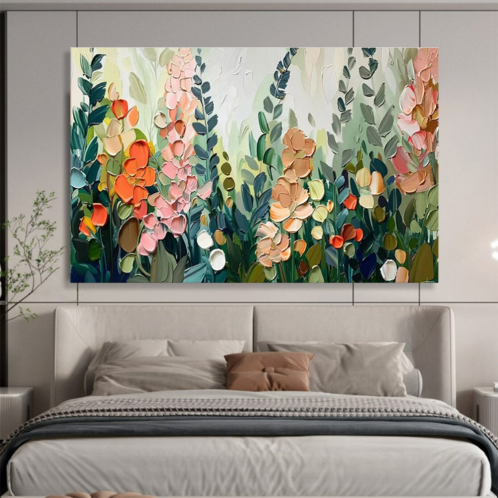 “Colorful Impasto Floral Field” - Textured Botanical Painting On Canvas DKH801