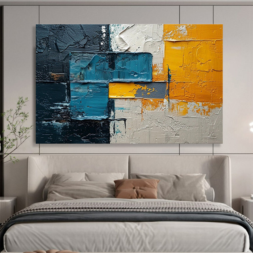 Textured Blue Orange and Gray Abstract Painting On Canvas DKH276