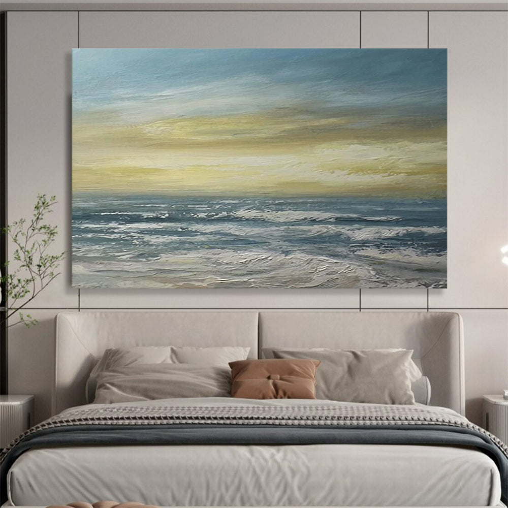 “Blue, Yellow, Sunset Ocean ‘Golden Hour at Sea’” - Impressionist Seascape Painting On Canvas DLZ033