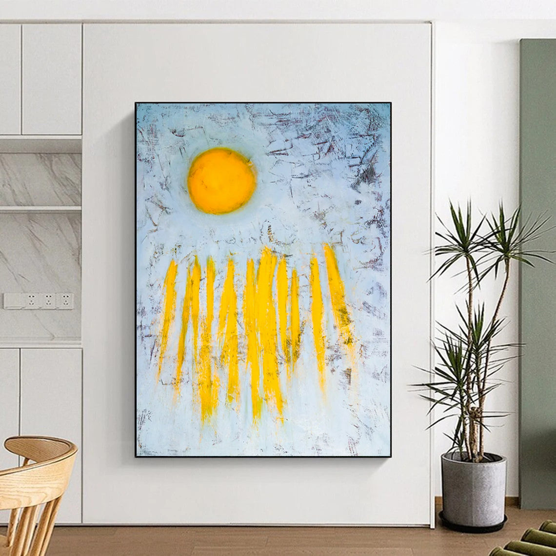 Sunrise Abstract - Soft Yellows on Muted Blues Painting On Canvas CT2377