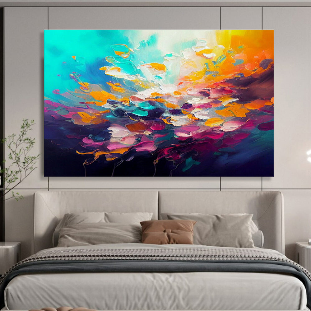 “Color Explosion: Rainbow Palette” Abstract Floral - Inspired Painting On Canvas DKH346