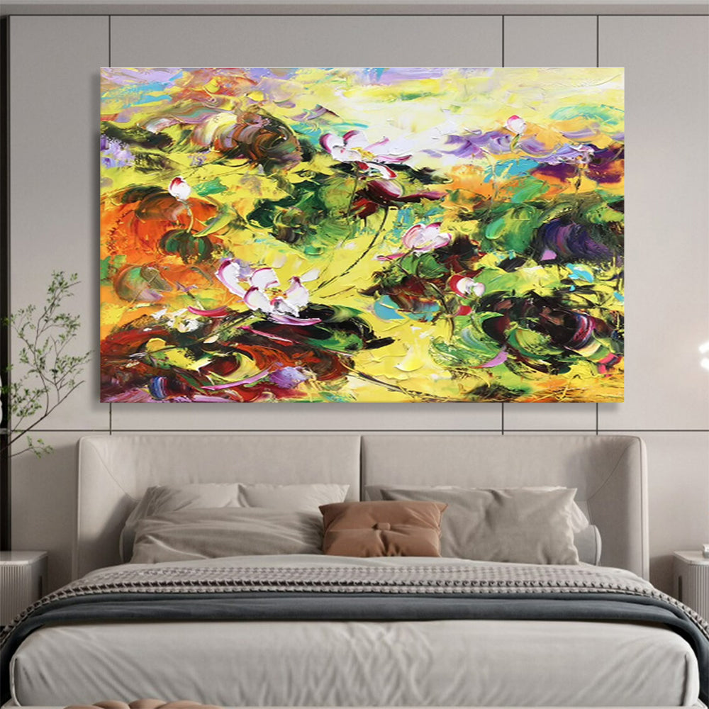 Vibrant Lotus Pond - Expressionistic Floral Painting On Canvas DKH635