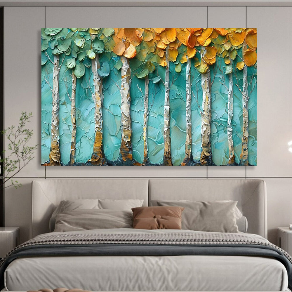 “Textured Birch Trees” - Palette Knife Landscape Painting On Canvas DKH822