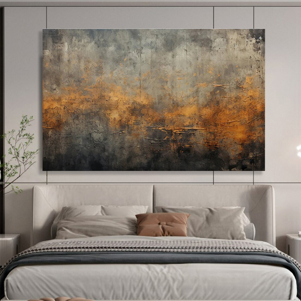 “Gray & Orange Textured Abstraction” Impasto Abstract Painting On Canvas DKH369
