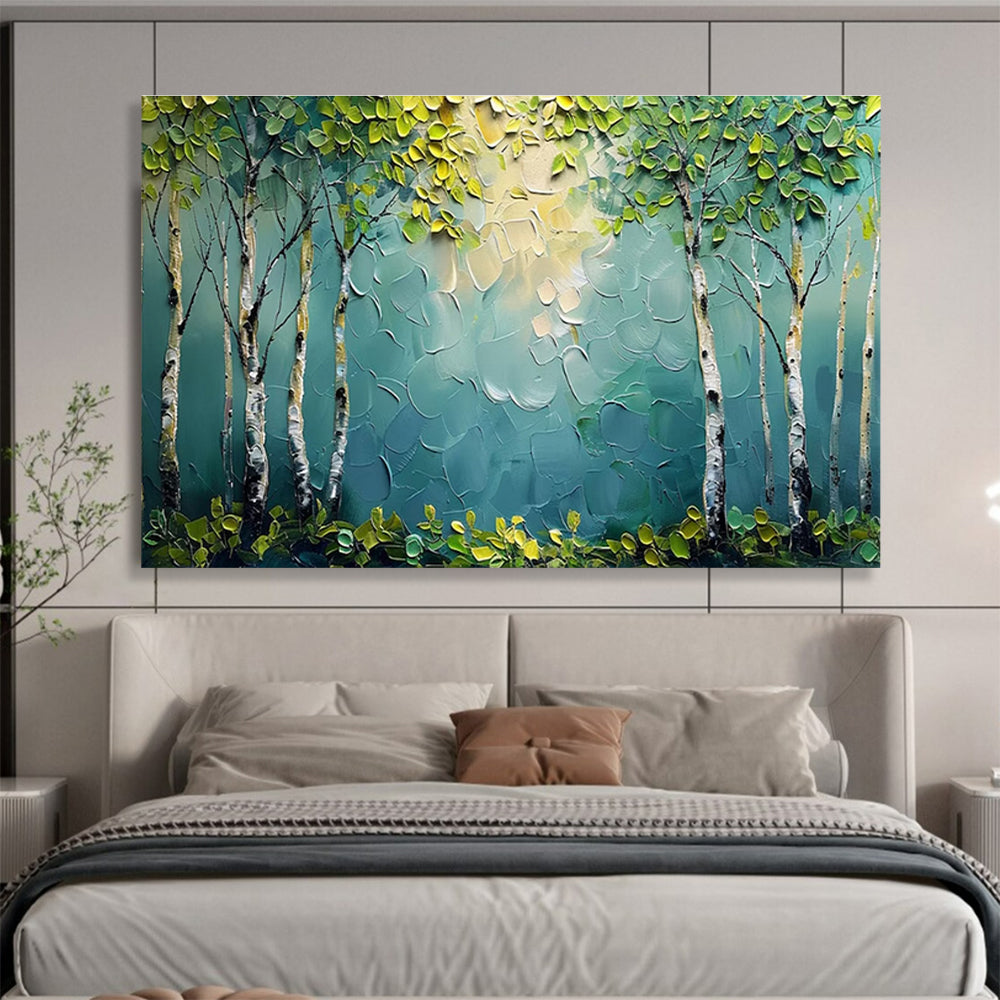“Sunlit Birch Forest” - Textured Landscape Painting On Canvas DKH828