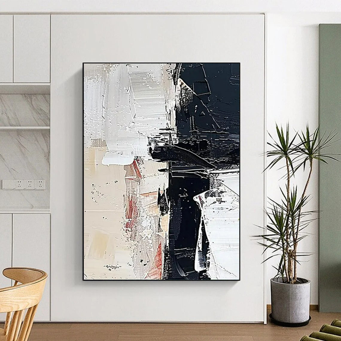 “Black, White & Red Abstract” - Abstract Painting CT2366