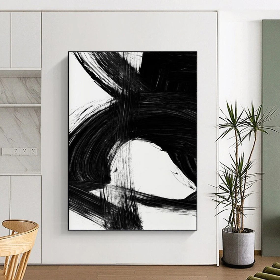 “Energetic Black Ink Wave” - Vibrant Black Ink Abstract Painting On Canvas DTP196