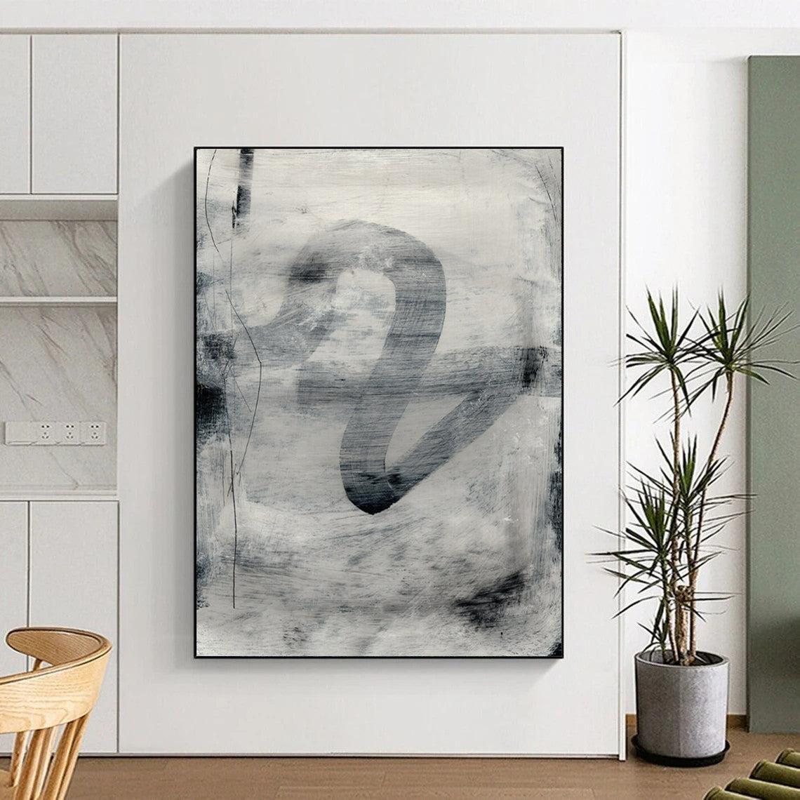 “Monochrome Gray Abstract Swirl” - Minimalist Abstract Painting On Canvas DTP189