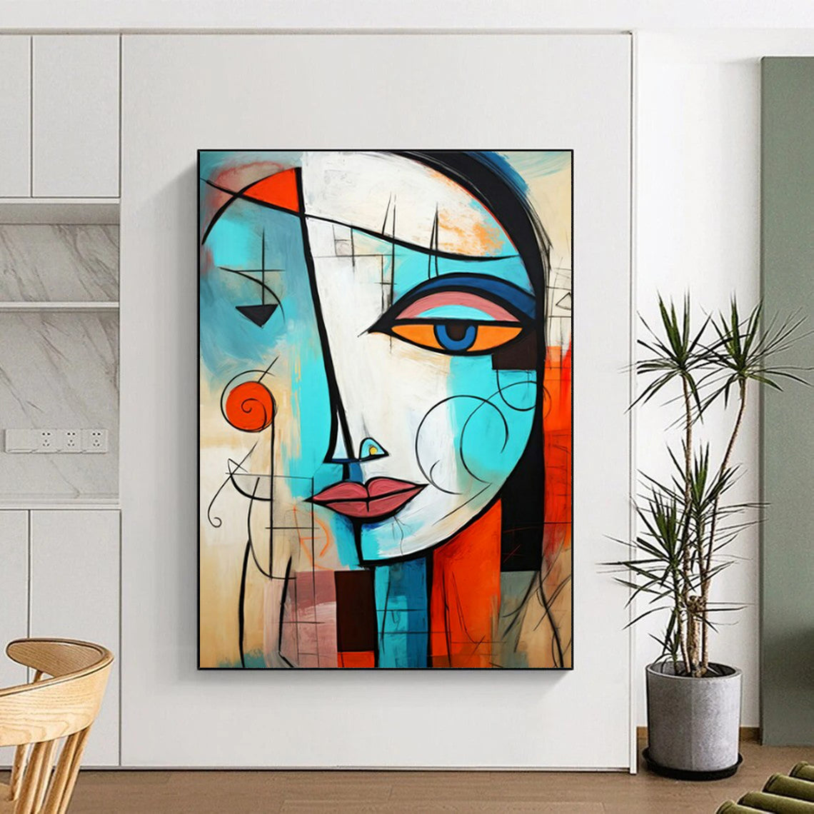 “Cubist Face” - Colorful Abstract Portrait Painting On Canvas CT2213