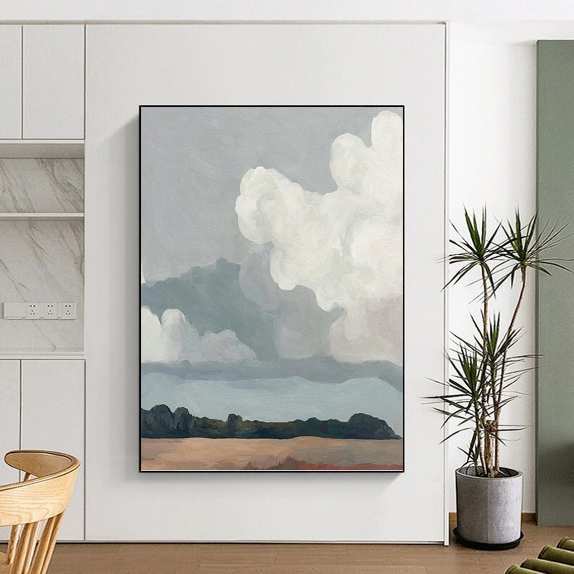 Minimalist Clouds Over Landscape - Landscape Painting On Canvas DKH1430