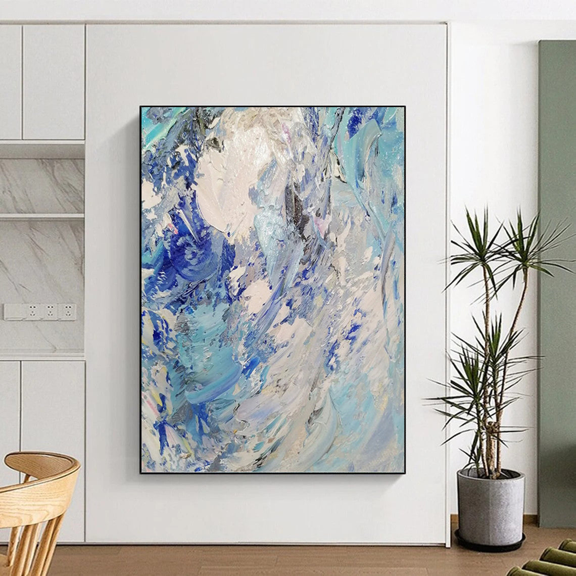 Turquoise and White Impasto Waves - Abstract Impasto Painting On Canvas DKH1288