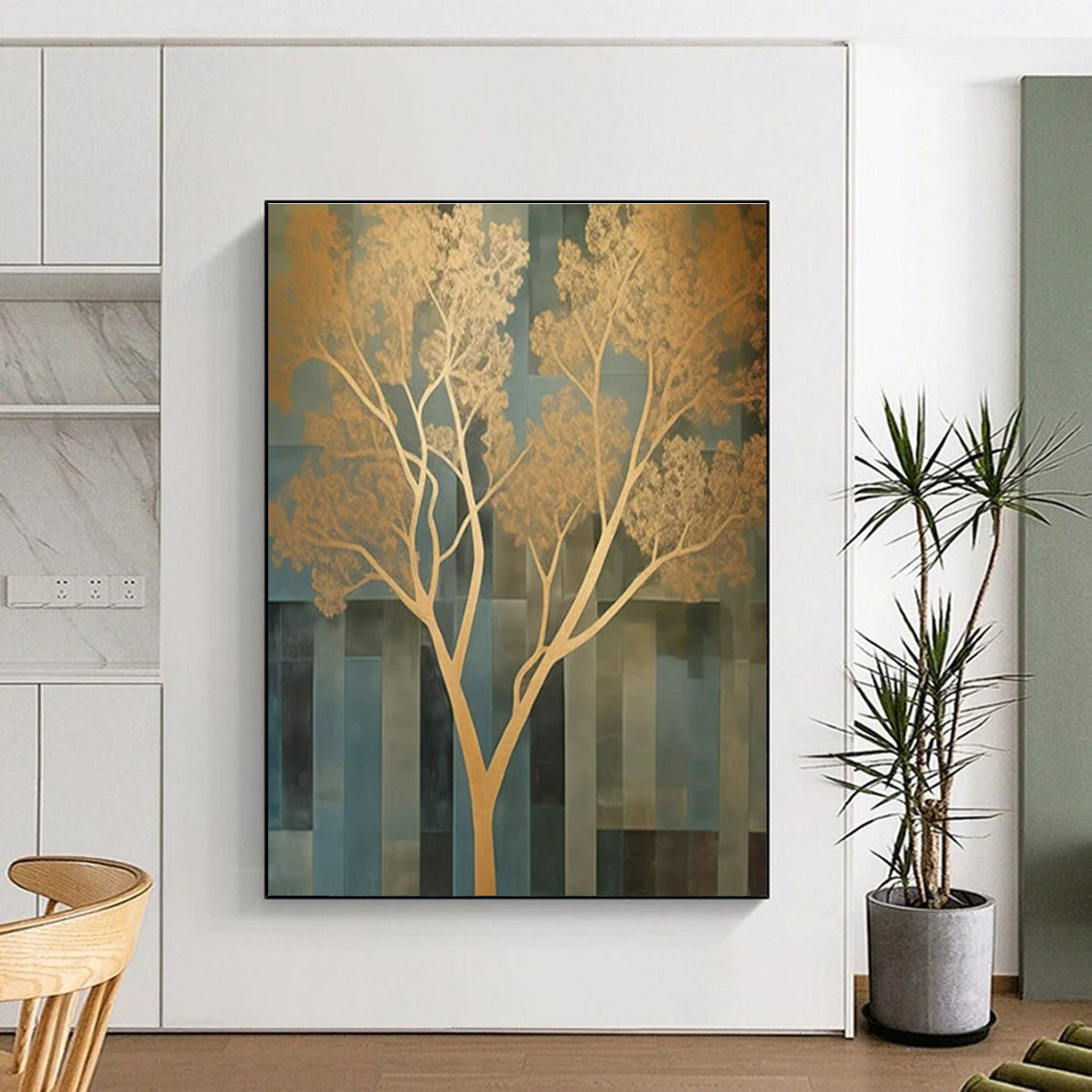 “Gold - Blue Abstract Tree” ,Abstract Acrylic Painting CT0827
