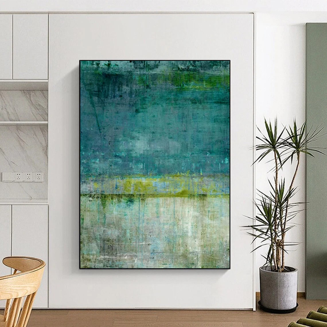 Teal & Green Textured Stripes - Minimalist Textured Painting On Canvas CT2274