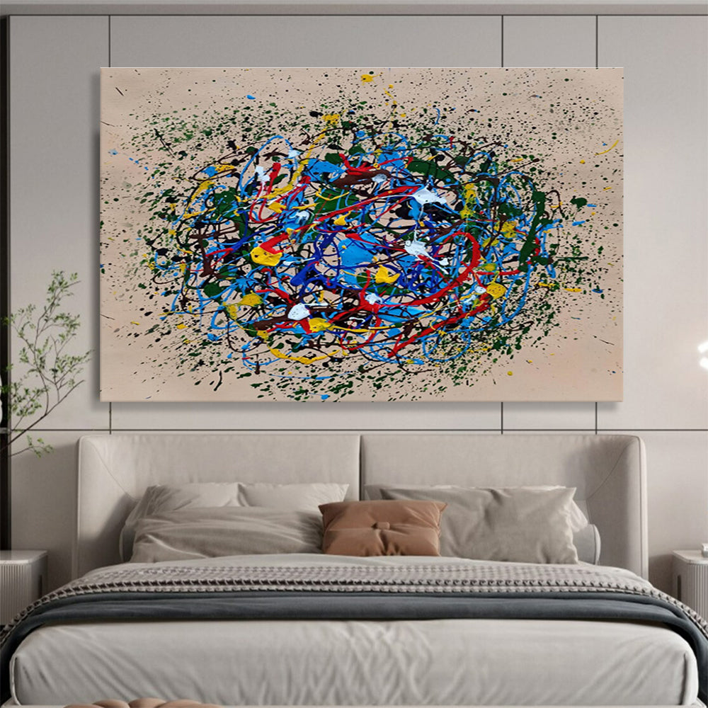Colorful Concentric Splatter Abstract Painting On Canvas DKH304